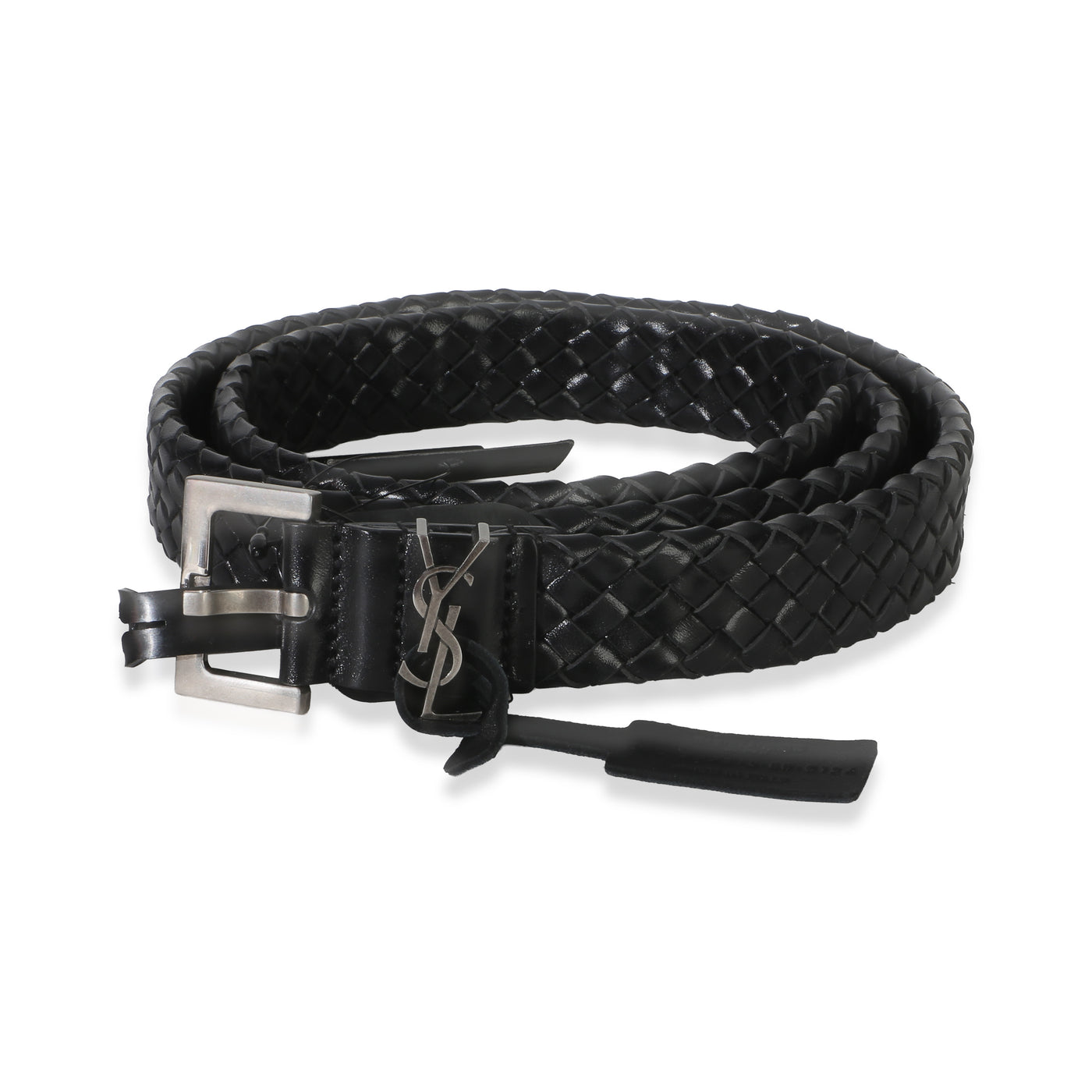 Saint Laurent Black Woven Lambskin Cassandre 38mm Belt 80-32 Leather