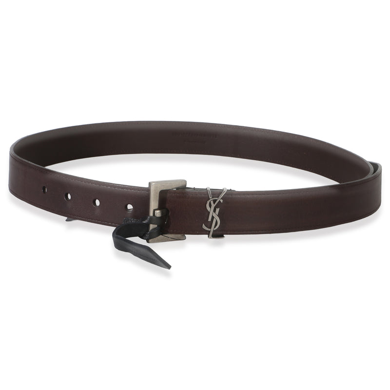 Saint Laurent Brown Lambskin Cassandre 38mm Belt 80-32 Leather