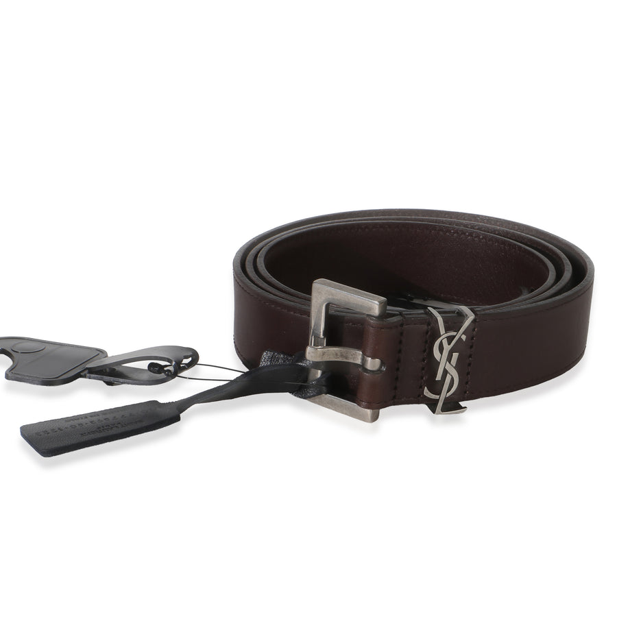 Saint Laurent Brown Lambskin Cassandre 38mm Belt 80-32 Leather