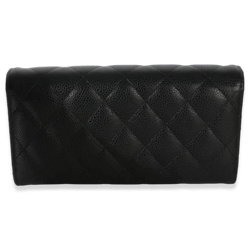 Chanel Black Quilted Caviar Large Gusset Flap Wallet Leather