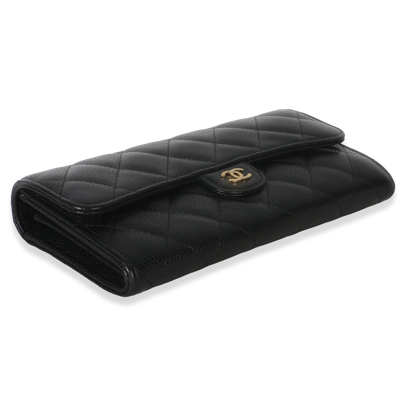 Chanel Black Quilted Caviar Large Gusset Flap Wallet Leather