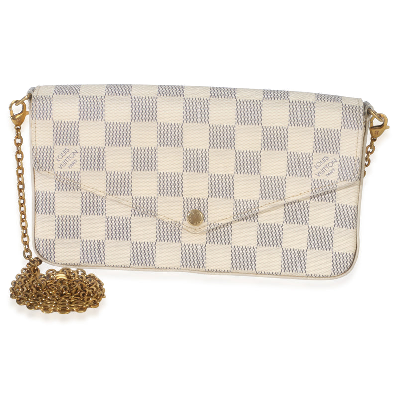 Louis Vuitton Rose Ballerine Damier Azur Canvas Felicie Pochette White Coated Handbag