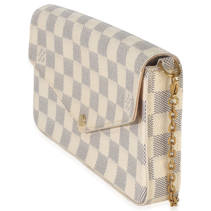 Louis Vuitton Rose Ballerine Damier Azur Canvas Felicie Pochette White Coated Handbag