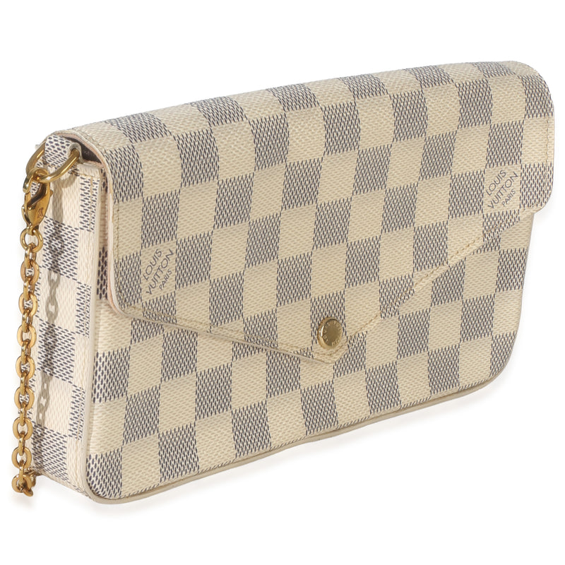 Louis Vuitton Rose Ballerine Damier Azur Canvas Felicie Pochette White Coated Handbag