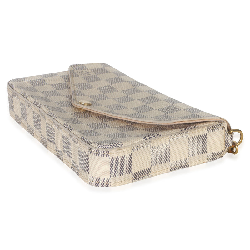 Louis Vuitton Rose Ballerine Damier Azur Canvas Felicie Pochette White Coated Handbag