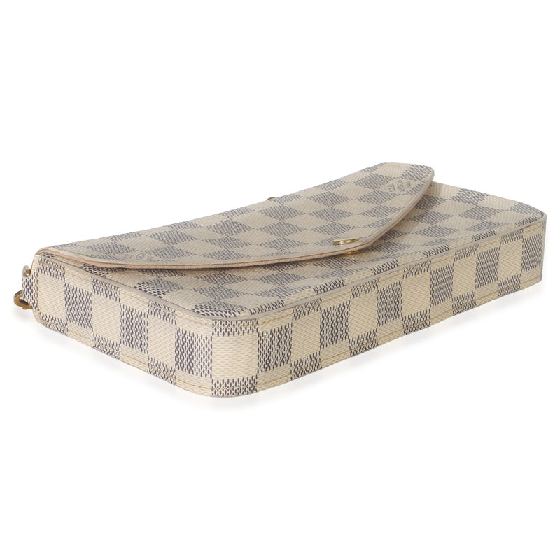Louis Vuitton Rose Ballerine Damier Azur Canvas Felicie Pochette White Coated Handbag