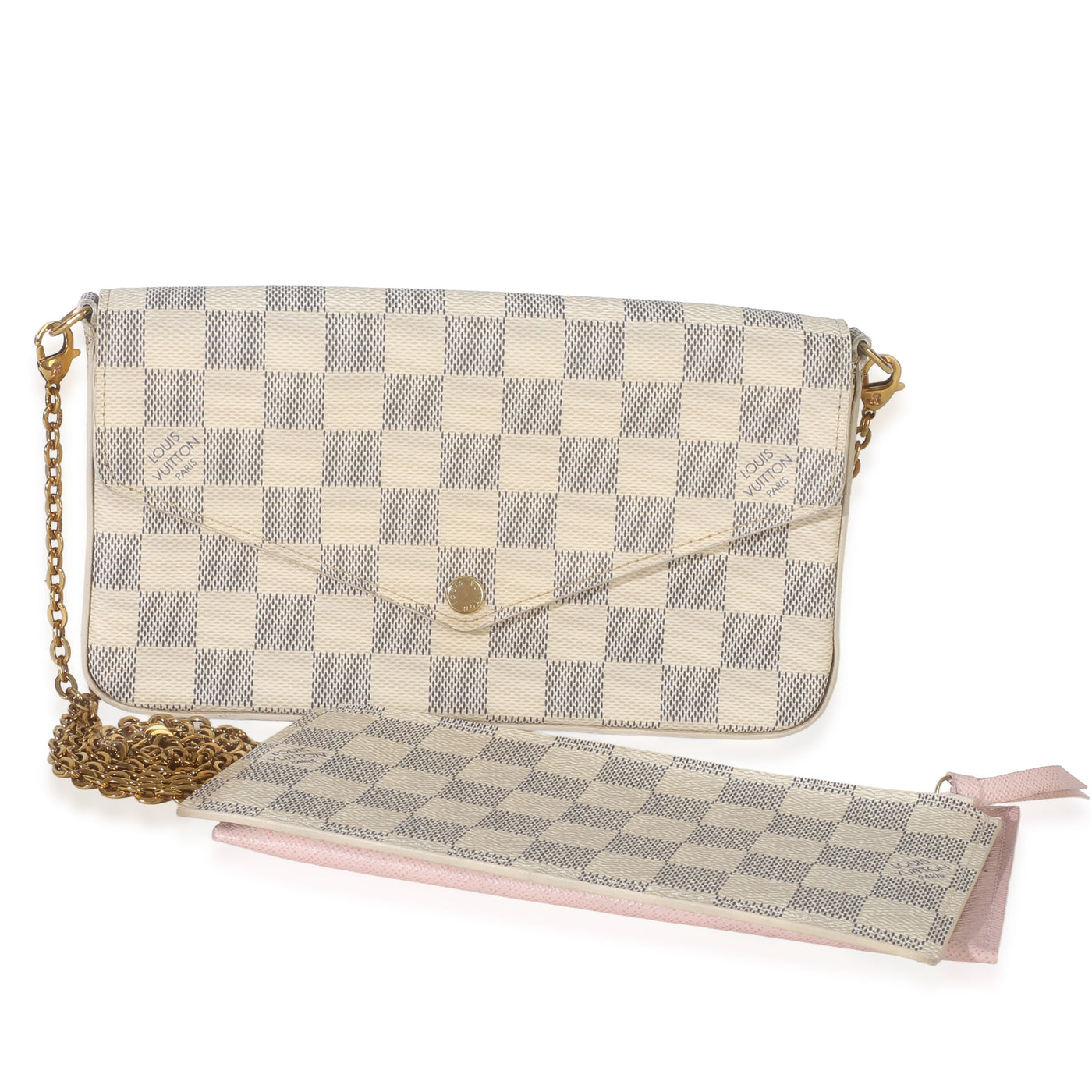 Louis Vuitton Rose Ballerine Damier Azur Canvas Felicie Pochette White Coated Handbag