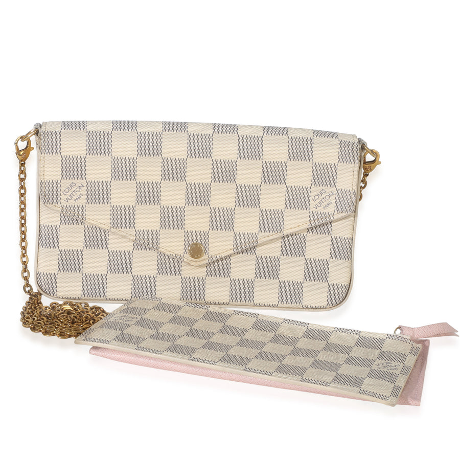 Louis Vuitton Rose Ballerine Damier Azur Canvas Felicie Pochette White Coated Handbag