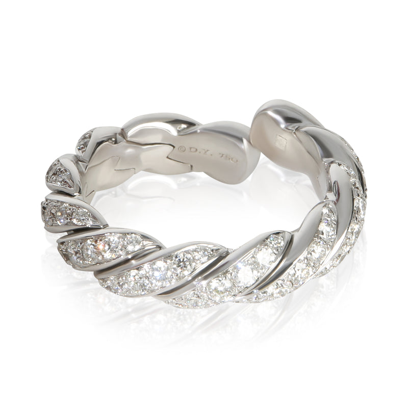 David Yurman White Gold Diamond Sculpted Cable Flex Ring 18k