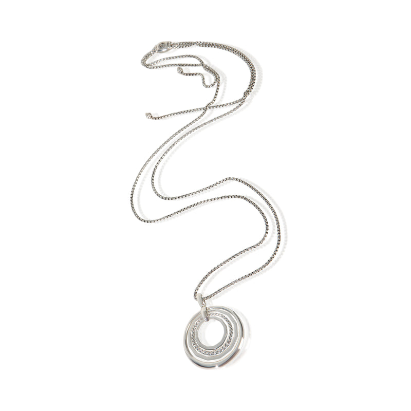 David Yurman Sterling Silver Diamond Medium Model Stax Pendant 925