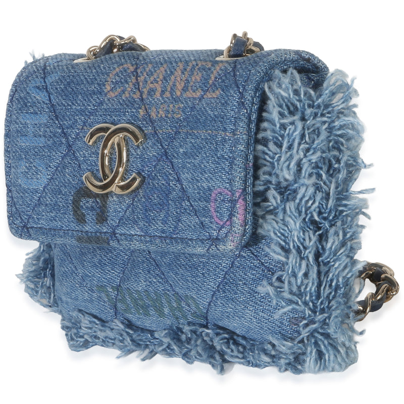Chanel Blue Quilted Denim Mood Clutch With Chain Handbag
