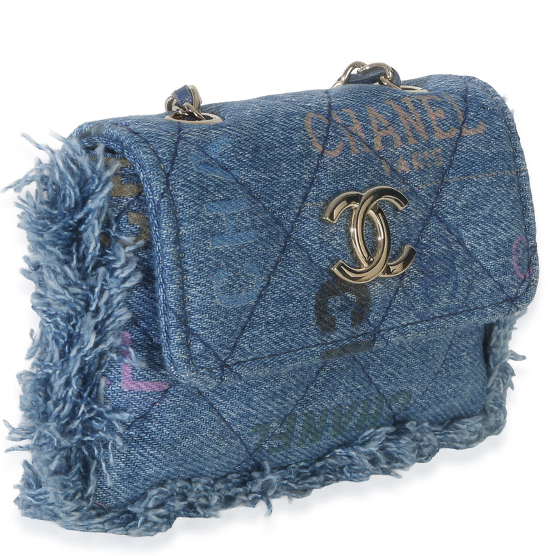 Chanel Blue Quilted Denim Mood Clutch With Chain Handbag