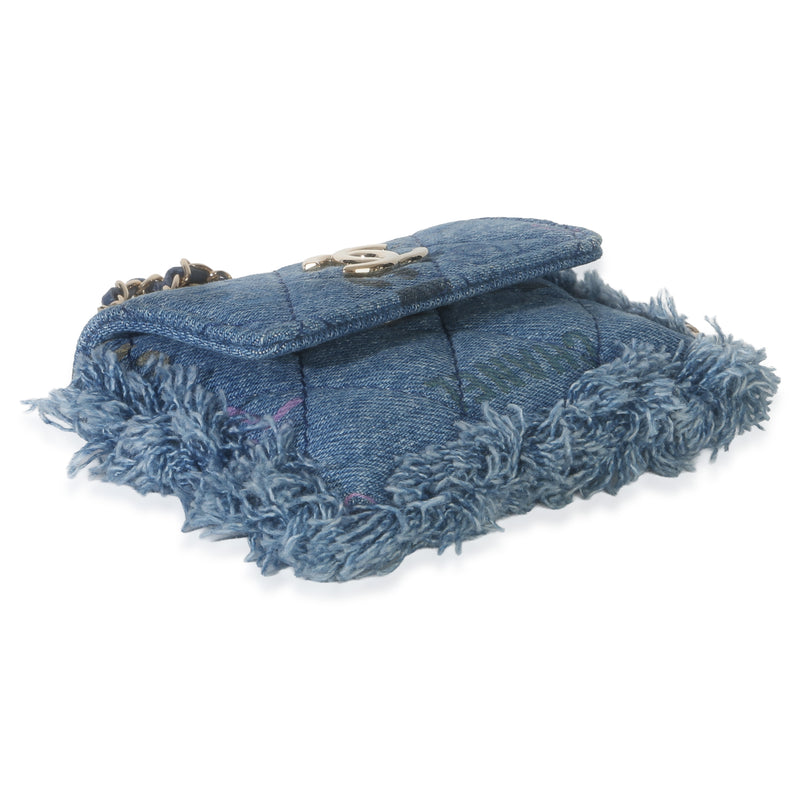 Chanel Blue Quilted Denim Mood Clutch With Chain Handbag