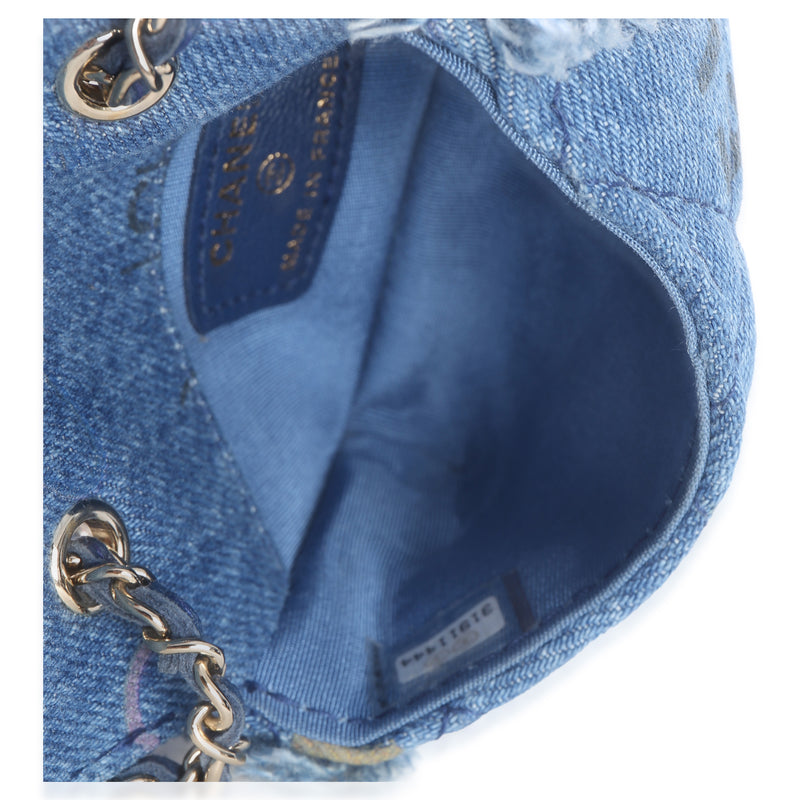 Chanel Blue Quilted Denim Mood Clutch With Chain Handbag