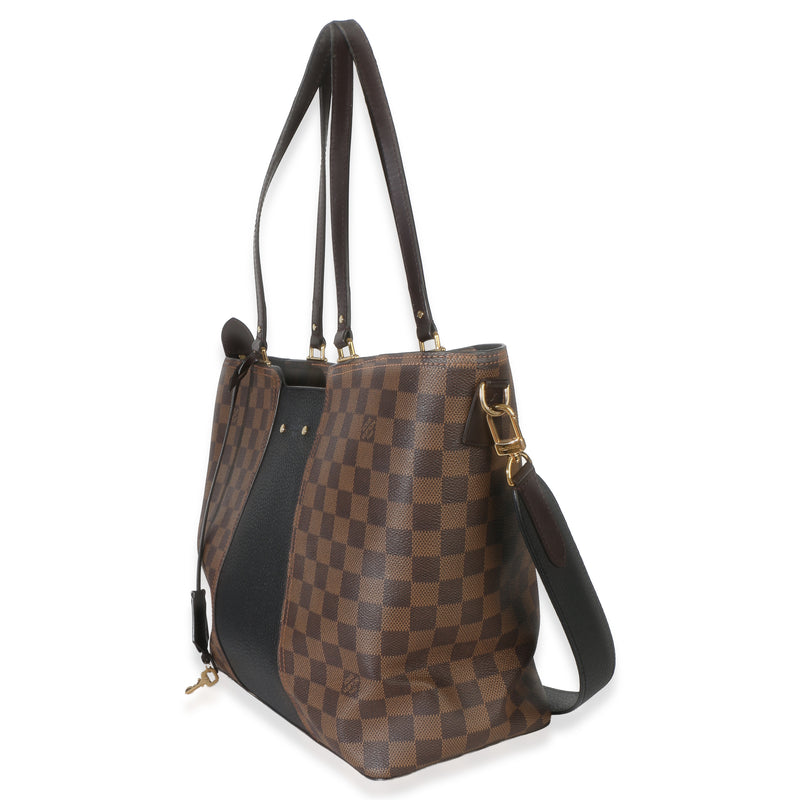 Louis Vuitton Canvas Damier Ebene Taurillon Jersey Tote Brown Canvas; Leather Handbag