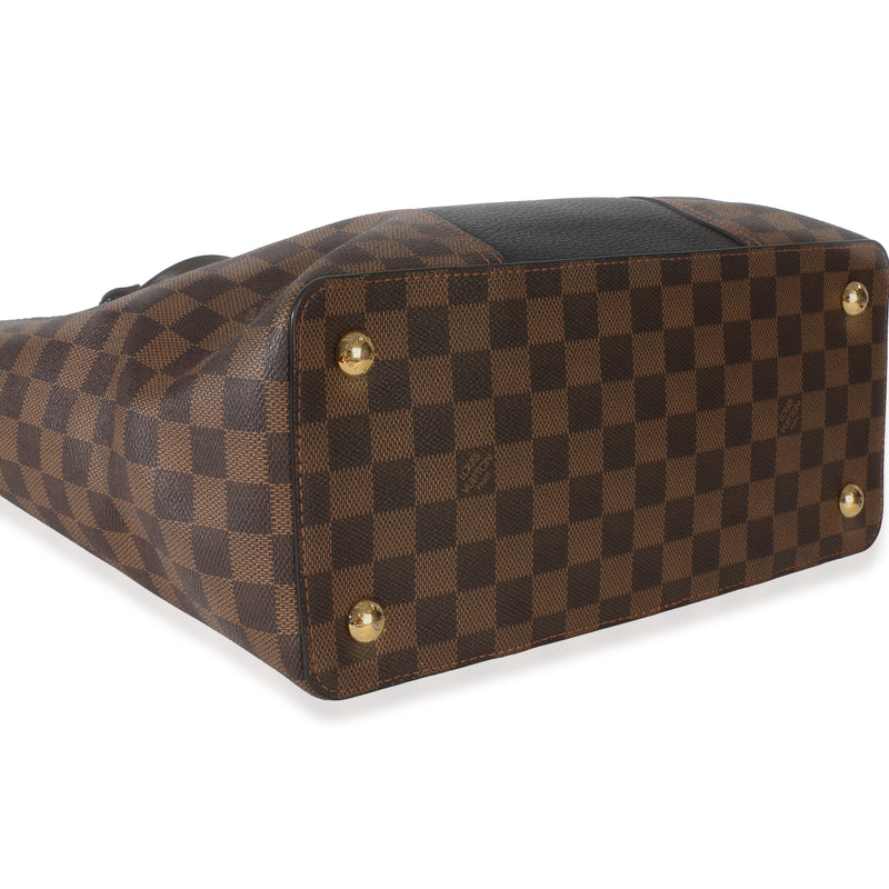 Louis Vuitton Canvas Damier Ebene Taurillon Jersey Tote Brown Canvas; Leather Handbag