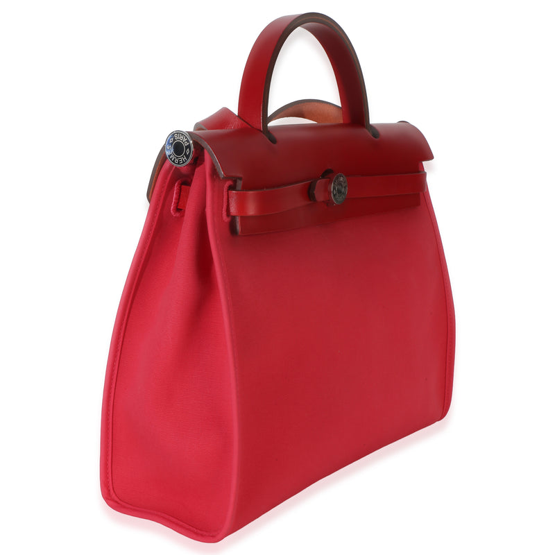 Hermès Rose Mexico Rouge Piment Toile Militaire Hunter Herbag Zip 31 Phw Pink; Red Canvas; Leather Handbag