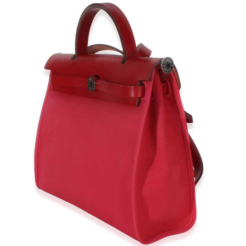 Hermès Rose Mexico Rouge Piment Toile Militaire Hunter Herbag Zip 31 Phw Pink; Red Canvas; Leather Handbag
