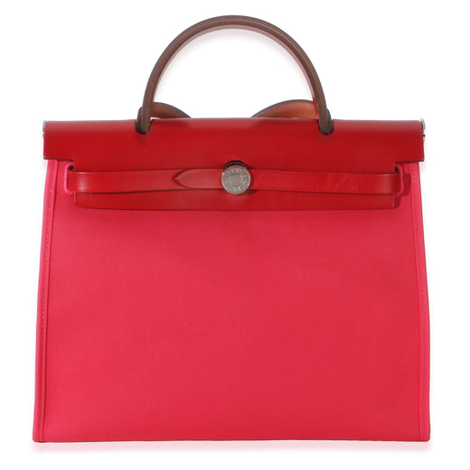 Hermès Rose Mexico Rouge Piment Toile Militaire Hunter Herbag Zip 31 Phw Pink; Red Canvas; Leather Handbag