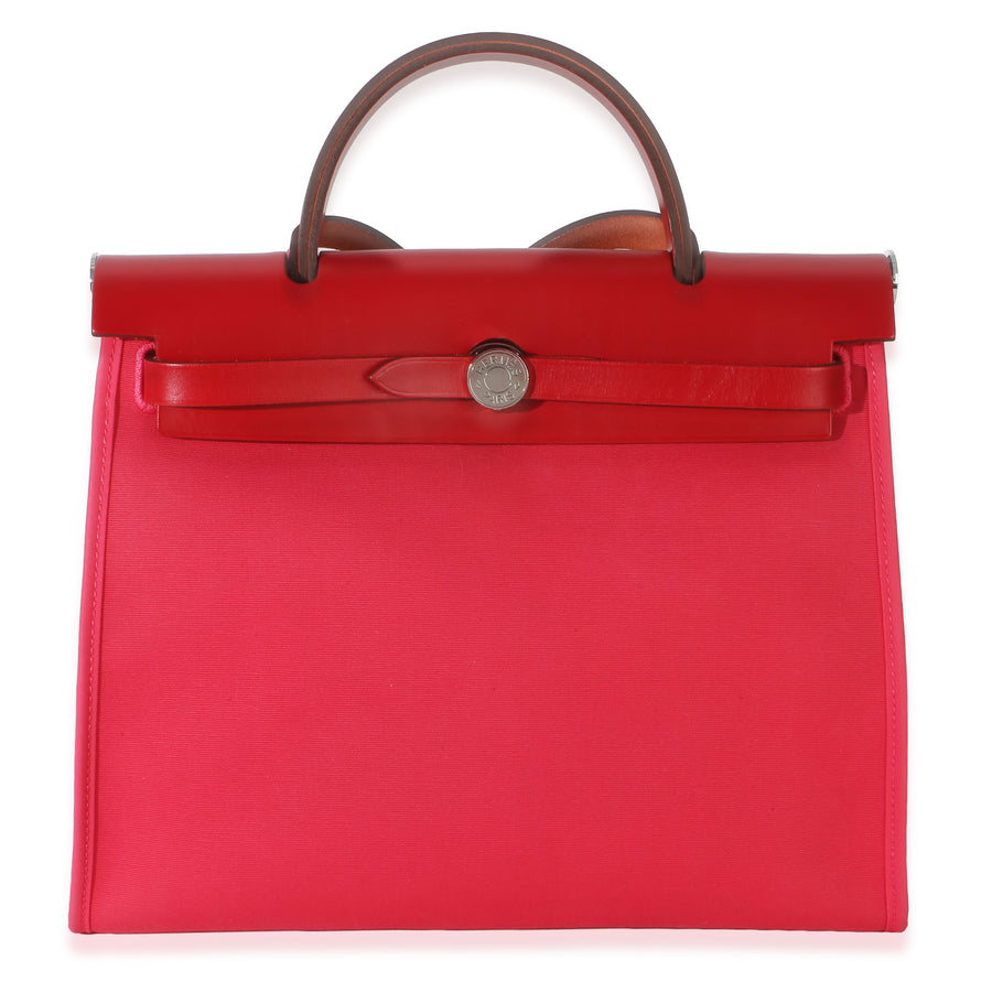 Hermès Rose Mexico Rouge Piment Toile Militaire Hunter Herbag Zip 31 Phw Pink; Red Canvas; Leather Handbag