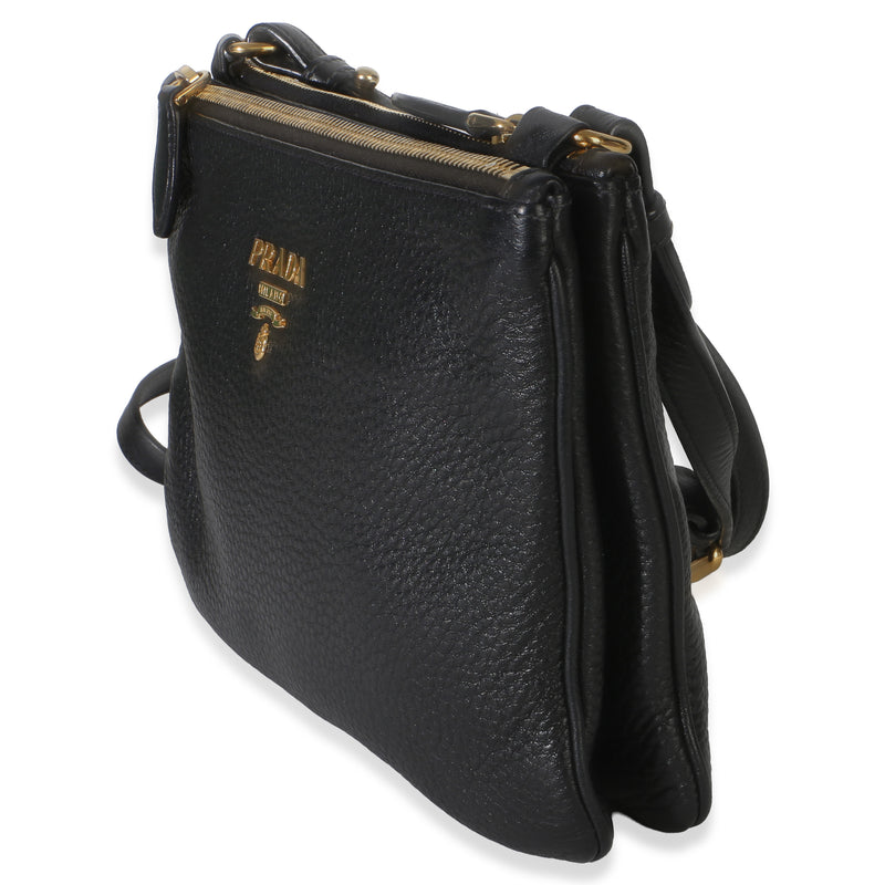 Prada Black Vitello Phenix Double Zip Crossbody Bag Leather Handbag