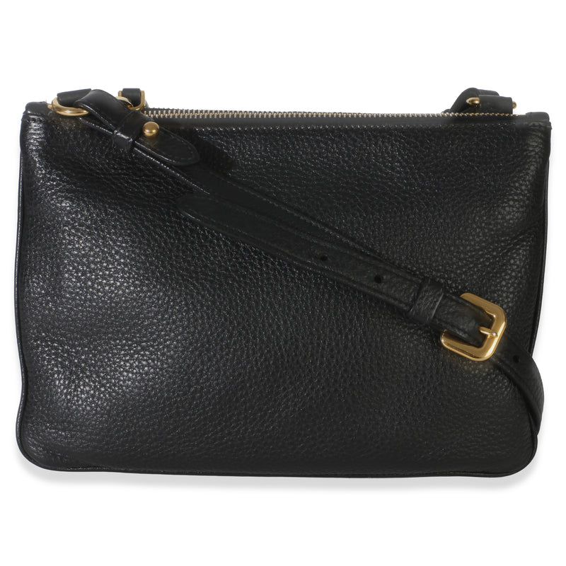 Prada Black Vitello Phenix Double Zip Crossbody Bag Leather Handbag
