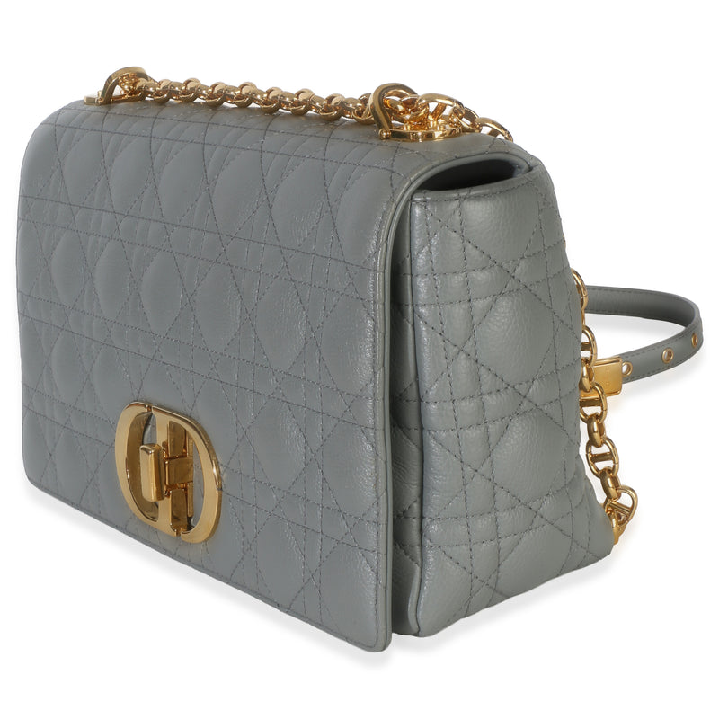 Christian Dior Grey Supple Calfskin Cannage Medium Caro Chain Bag Blue; Gray Leather Handbag