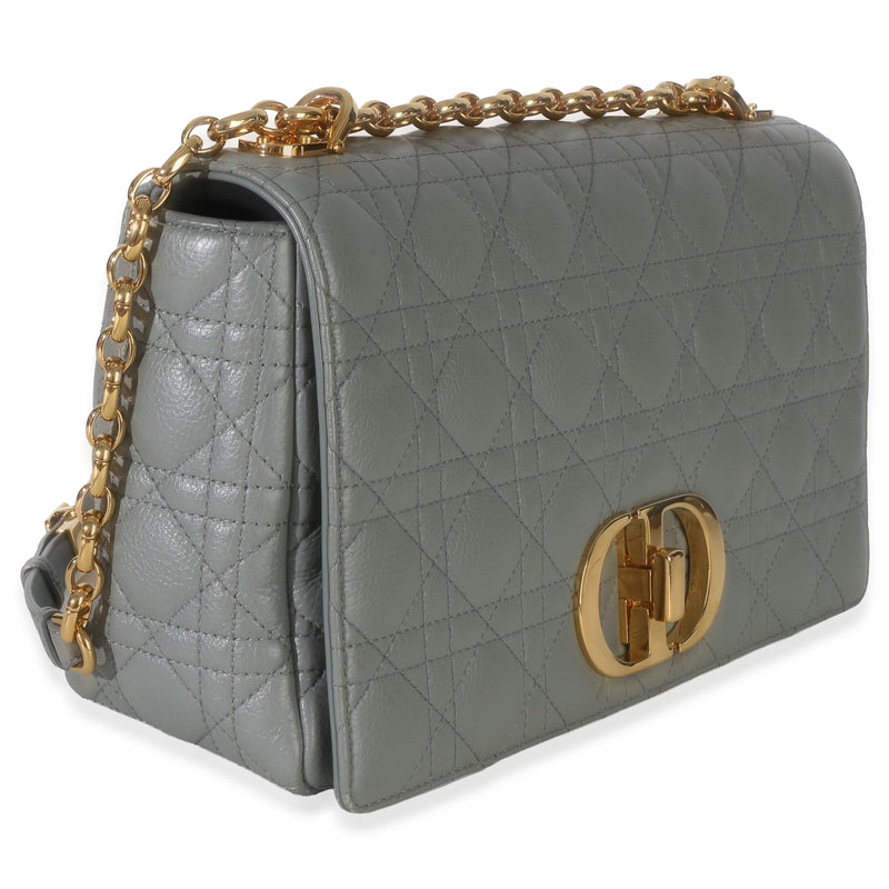 Christian Dior Grey Supple Calfskin Cannage Medium Caro Chain Bag Blue; Gray Leather Handbag