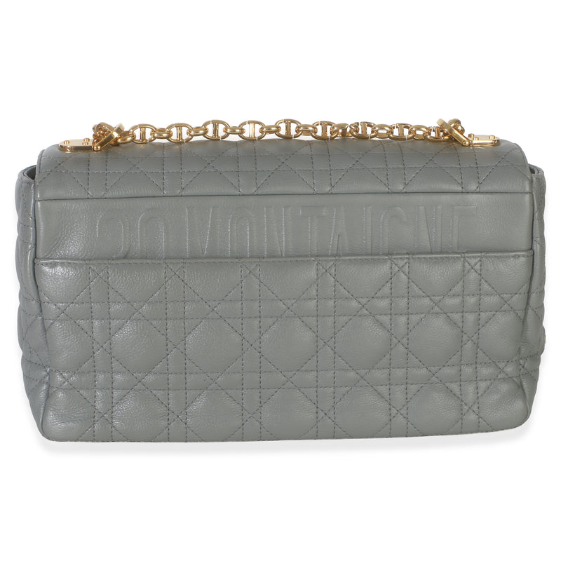 Christian Dior Grey Supple Calfskin Cannage Medium Caro Chain Bag Blue; Gray Leather Handbag