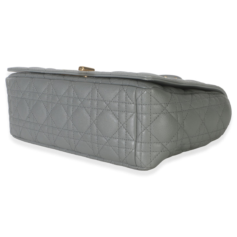 Christian Dior Grey Supple Calfskin Cannage Medium Caro Chain Bag Blue; Gray Leather Handbag