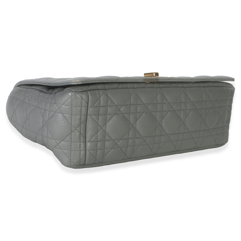 Christian Dior Grey Supple Calfskin Cannage Medium Caro Chain Bag Blue; Gray Leather Handbag