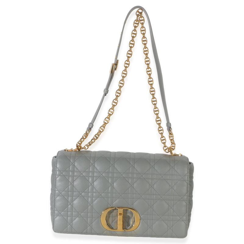 Christian Dior Grey Supple Calfskin Cannage Medium Caro Chain Bag Blue; Gray Leather Handbag