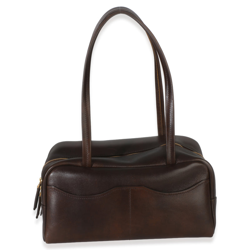 Prada Cocoa Brown Antiqued Calfskin Large Carry Shoulder Bag Leather Handbag