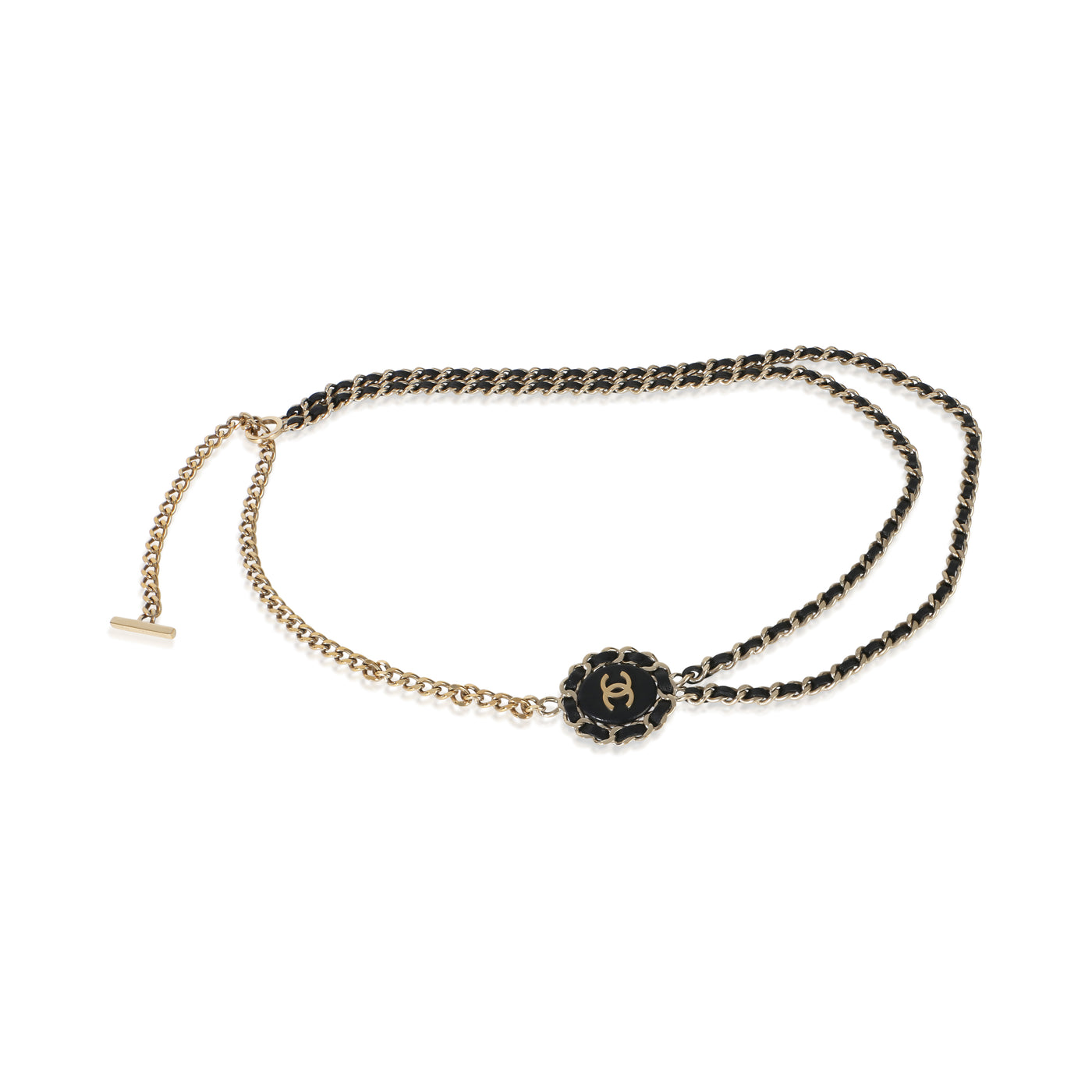 Chanel Gold-Plated 2016 Leather & Chain Link Cc Necklace
