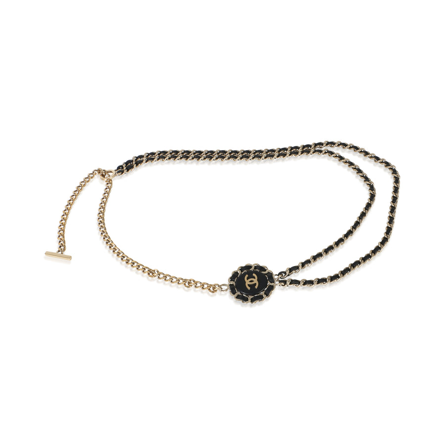 Chanel Gold-Plated 2016 Leather & Chain Link Cc Necklace