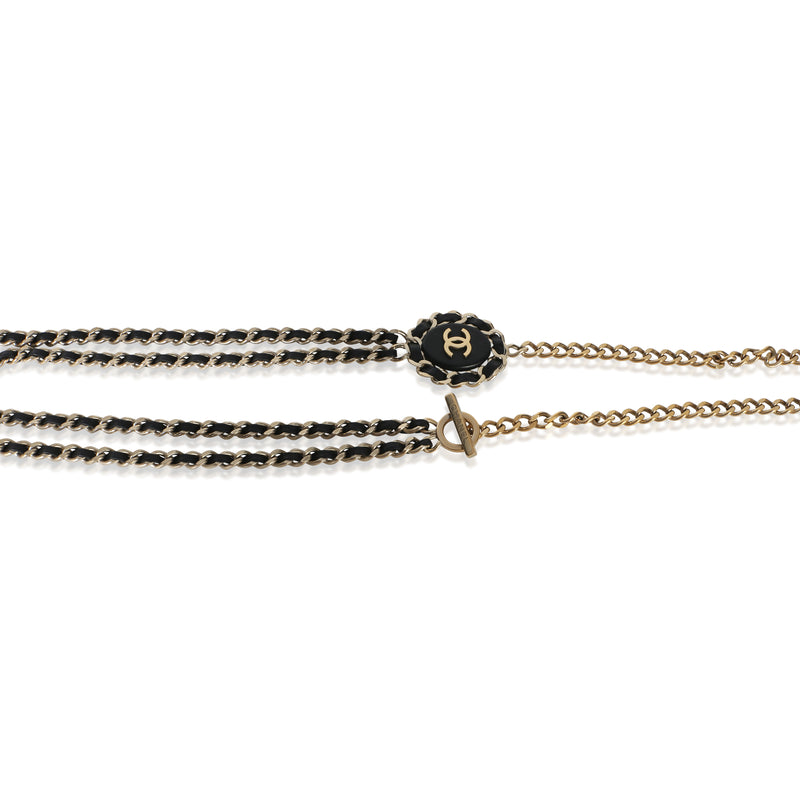 Chanel Gold-Plated 2016 Leather & Chain Link Cc Necklace