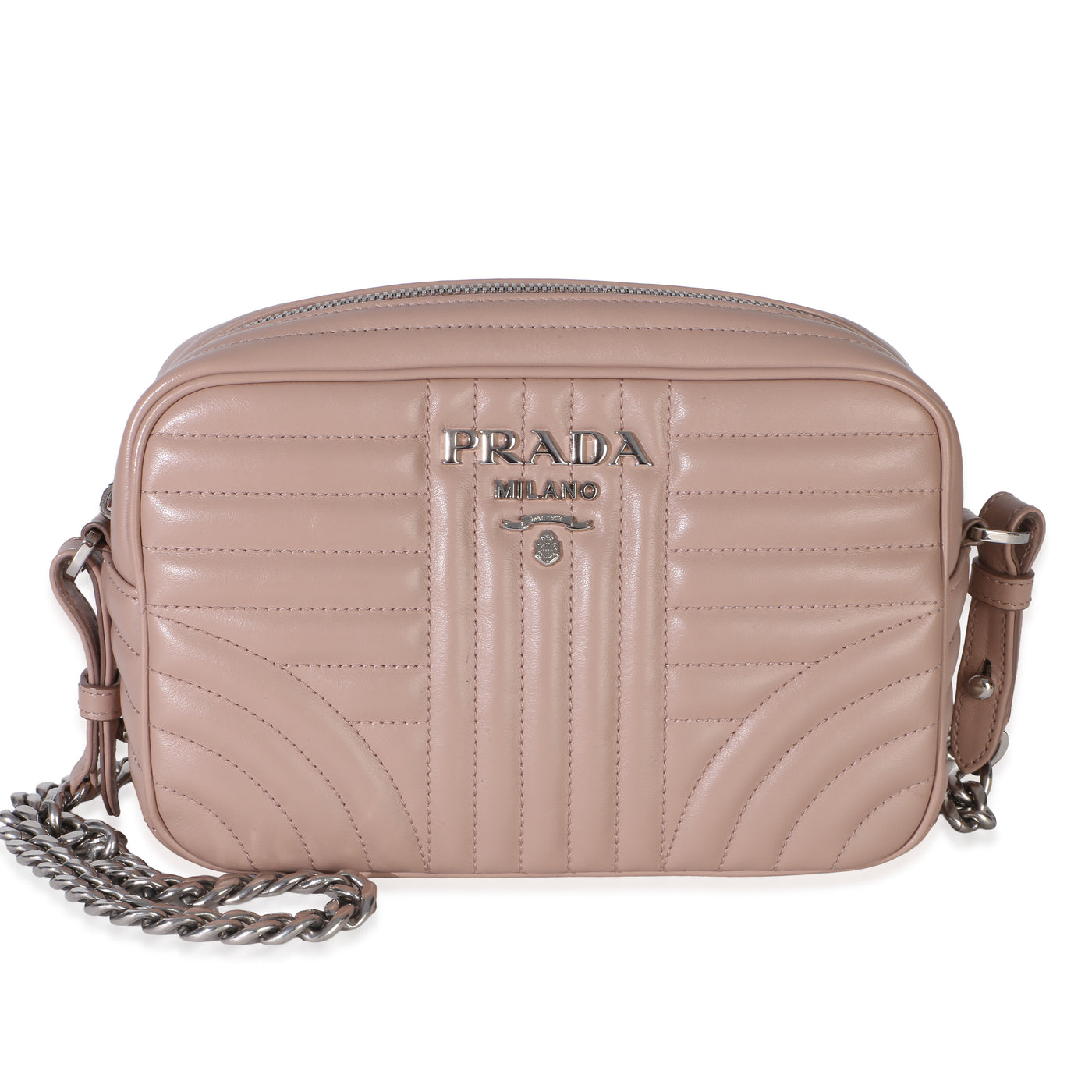 Prada Pink Nappa Impunture Diagramme Small Camera Bag Beige; Leather Handbag