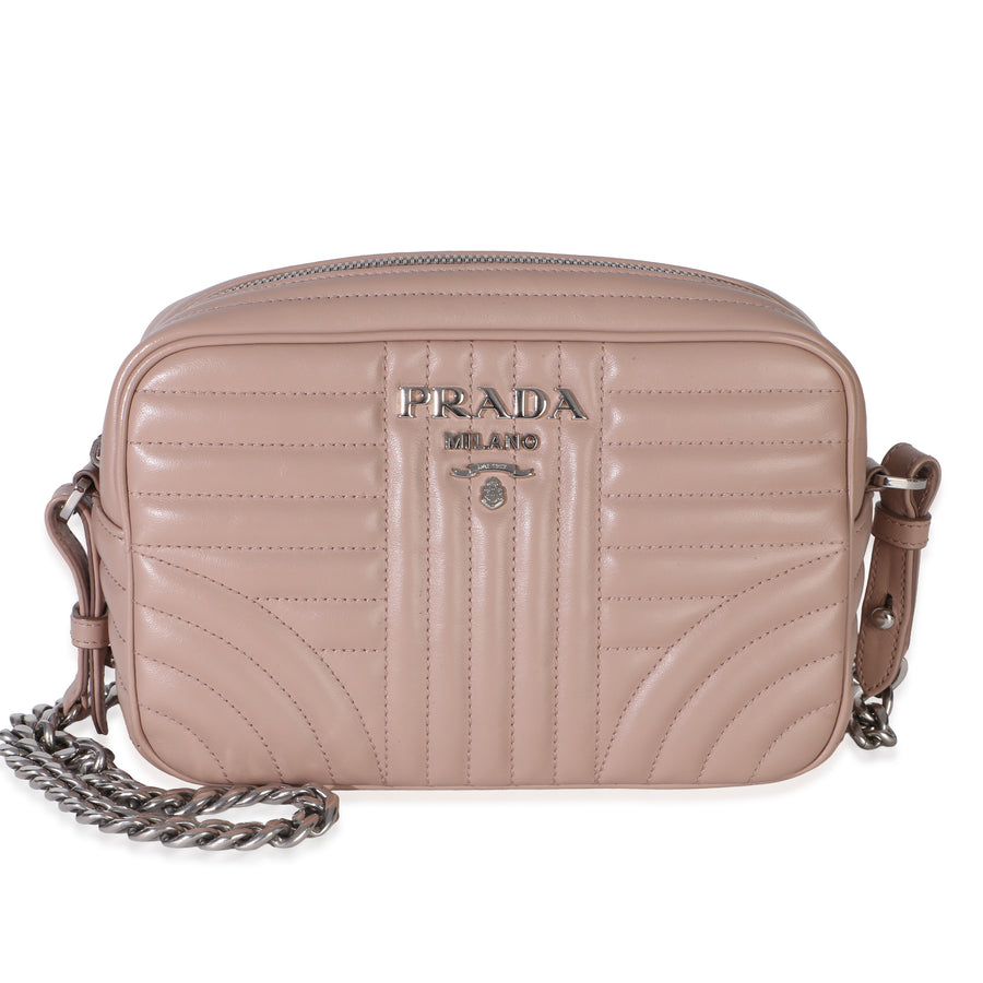 Prada Pink Nappa Impunture Diagramme Small Camera Bag Beige; Leather Handbag