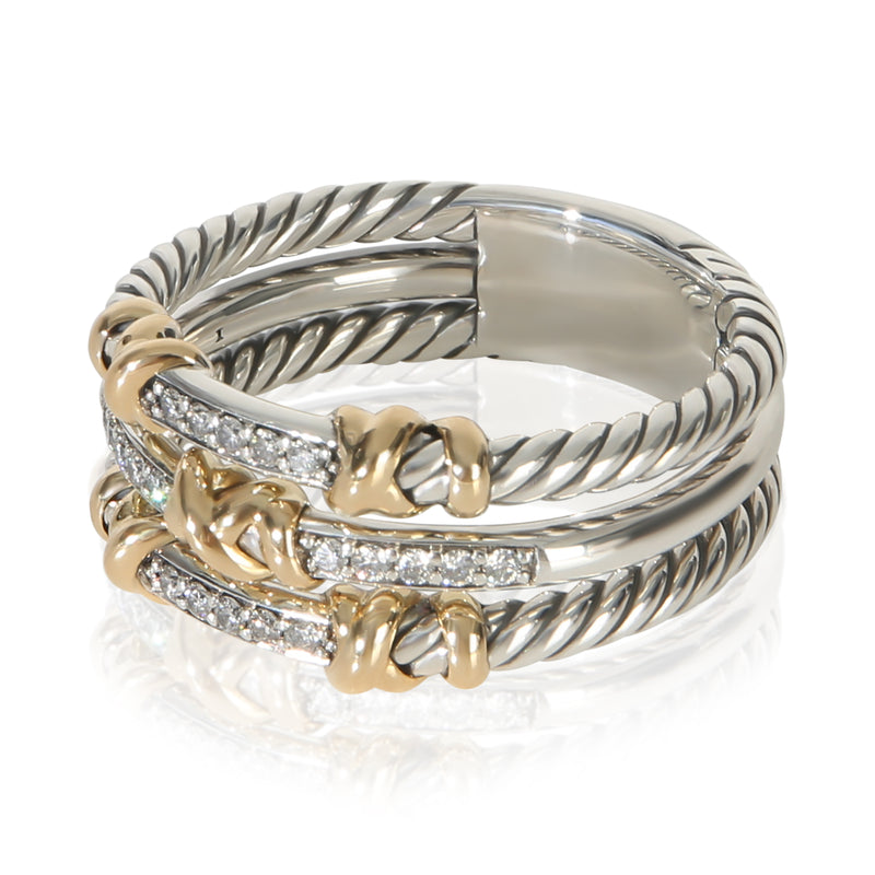 David Yurman Yellow Gold & Sterling Silver Diamond Petite Helena 3 Row Ring 18k