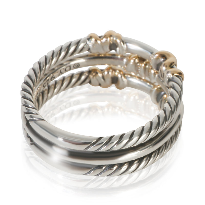 David Yurman Yellow Gold & Sterling Silver Diamond Petite Helena 3 Row Ring 18k