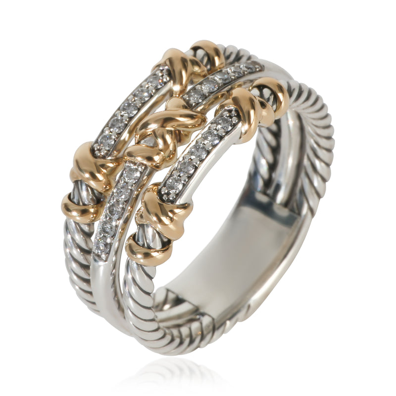 David Yurman Yellow Gold & Sterling Silver Diamond Petite Helena 3 Row Ring 18k