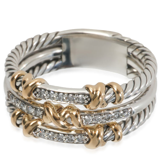 David Yurman Yellow Gold & Sterling Silver Diamond Petite Helena 3 Row Ring 18k