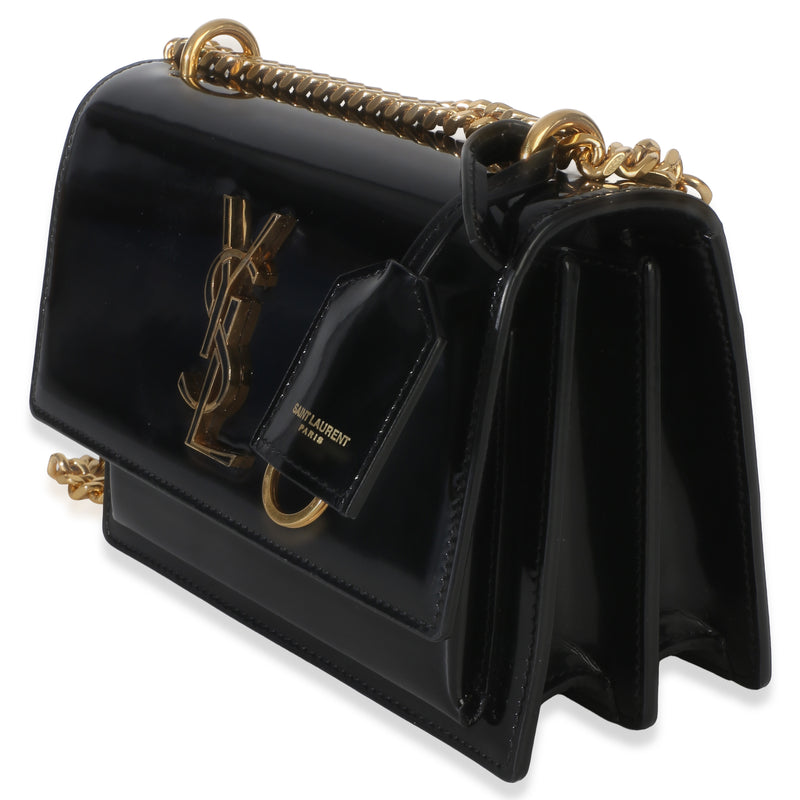 Saint Laurent Black Patent Monogram Small Sunset Bag Leather Handbag