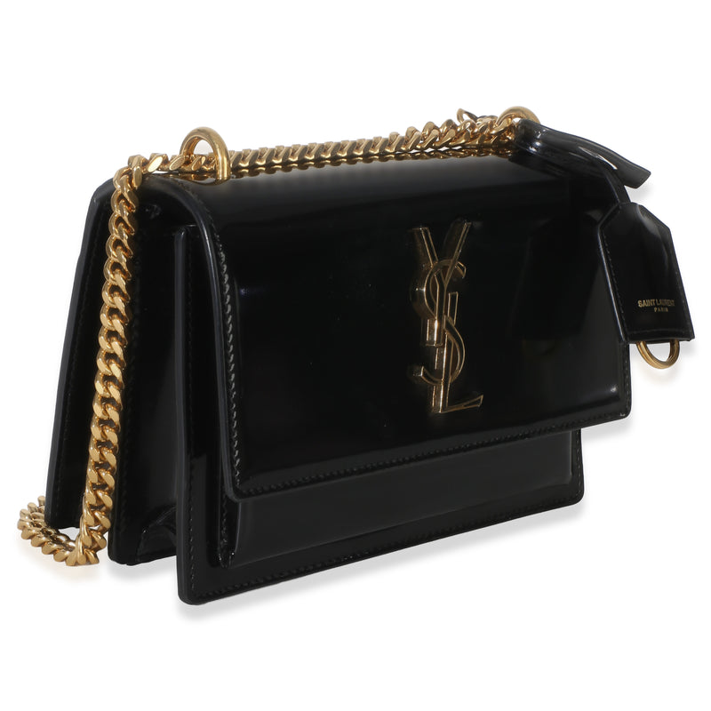 Saint Laurent Black Patent Monogram Small Sunset Bag Leather Handbag