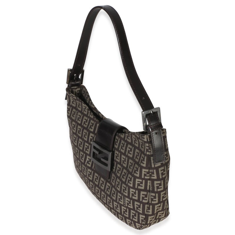 Fendi Vintage Dark Brown Zucchino Canvas Vitello Hobo Handbag