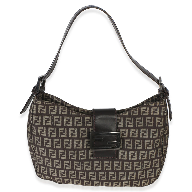 Fendi Vintage Dark Brown Zucchino Canvas Vitello Hobo Handbag