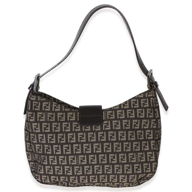 Fendi Vintage Dark Brown Zucchino Canvas Vitello Hobo Handbag