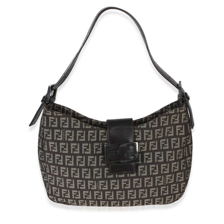 Fendi Vintage Dark Brown Zucchino Canvas Vitello Hobo Handbag