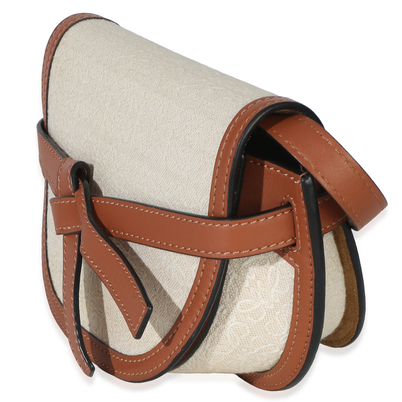 Loewe Beige Calfskin Jacquard Anagram Mini Dual Gate Bag Beige; Brown Canvas; Leather Handbag