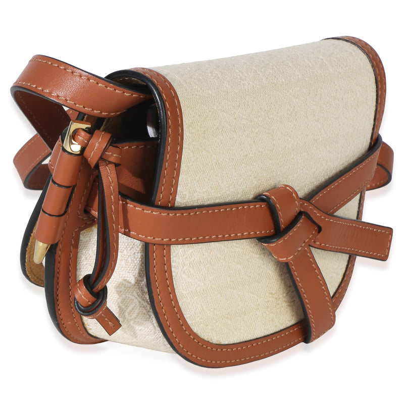 Loewe Beige Calfskin Jacquard Anagram Mini Dual Gate Bag Beige; Brown Canvas; Leather Handbag